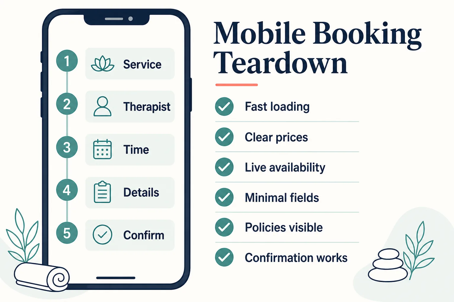 mobile-booking-teardown Mobile booking teardown checklist covering speed, pricing, availability, fields, policies, and confirmation
